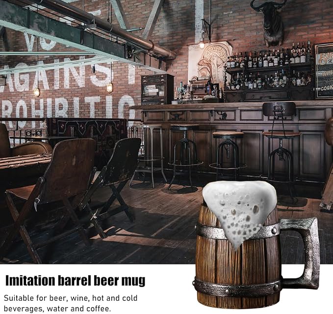Nordic Viking Mug, pirate Beer Cup, Wooden Barrel Beer Mug Stainless Steel Liner - Image 2