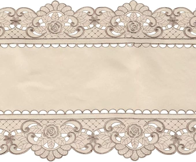 Embroidered Lace Table Runner, Arzoe Elegant Vintage Mantel Scarf, Dresser - Image 5
