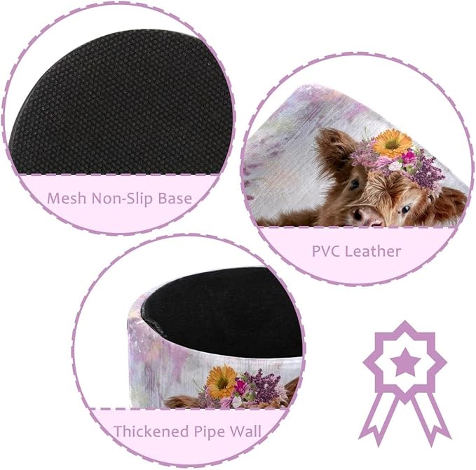 Leather Pen Holder for Desk, Highland Cow Purple Flower Pencil Cup Pen - Image 2