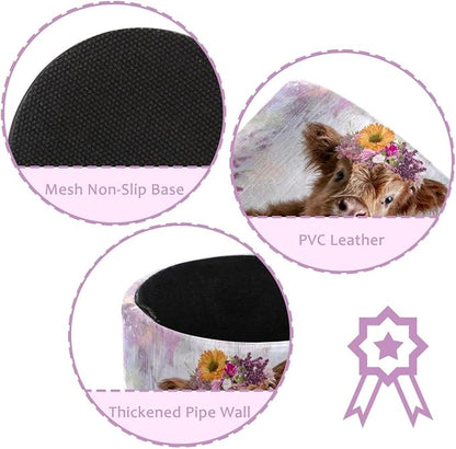 Leather Pen Holder for Desk, Highland Cow Purple Flower Pencil Cup Pen - Image 2