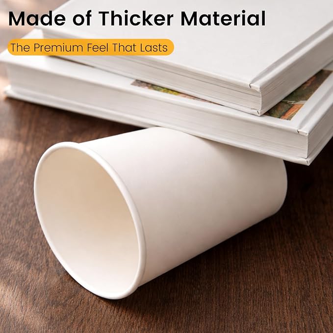 8 oz Paper Coffee Cups, 300 Pack Bulk White Disposable Paper Cups - Image 3