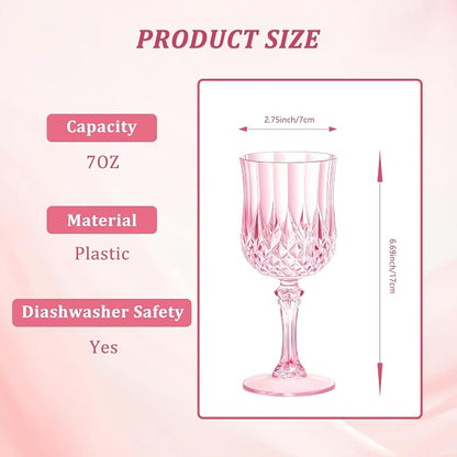 7OZ Plastic Wine Glasses, Reusable Vintage Goblets Unbreakable Drinking Glasses - Image 2