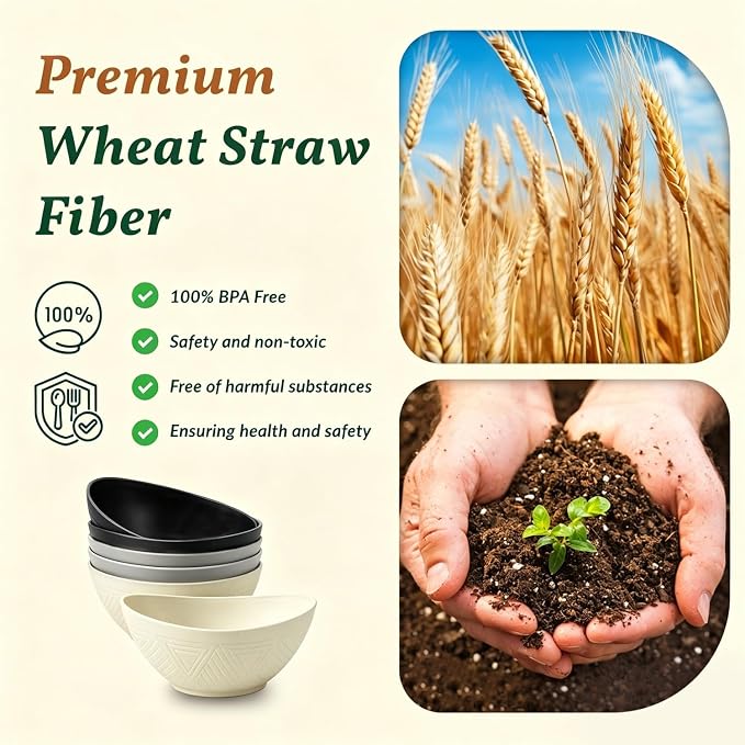 Wheat Straw Bowls 26 OZ Serving Bowls Oval Serving Dishes - Image 3