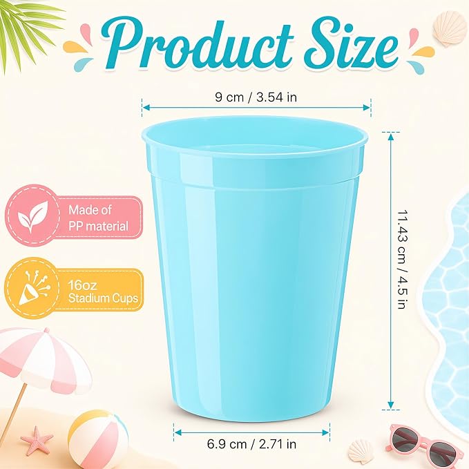 Yungyan 50 Pack 16 oz Stadium Cups Reusable Plastic Cups Blank Drink Stadium - Image 2