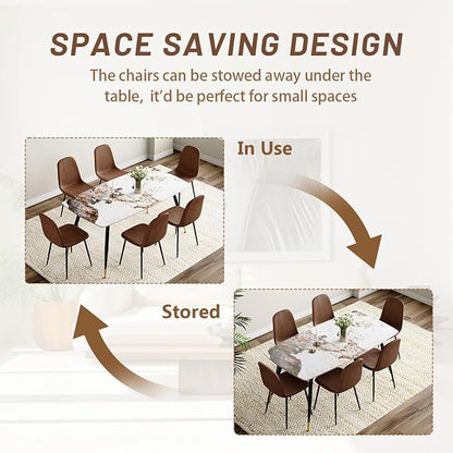 Dinner Table Set for 6, Sintered Stone Kitchen Table Top and Modern Chairs Set of 6 for Kitchen Dining Room