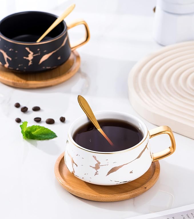Jusalpha 10 oz Luxury Golden Hand Print Coffee Teacup Saucer Set, Fashion - Image 8