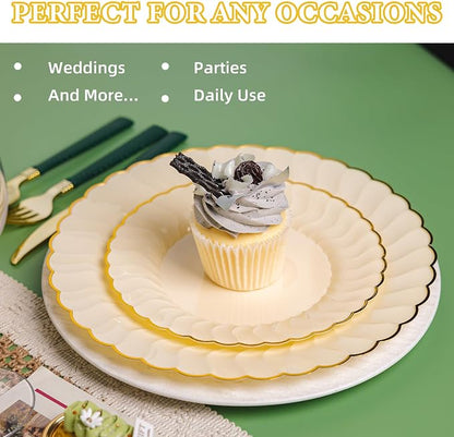 Lullaby 60PCS Light Yellow Scalloped Plastic Plates - Image 5
