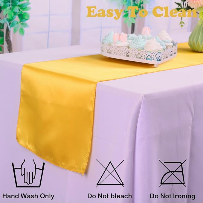 Set of 10 Gold Satin Table Runner 12x108 inches Smooth Table Runners | Smooth - Image 3
