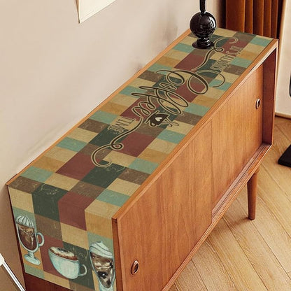 Coffee Theme Table Runner, Rustic Coffee Time Cafe Cup Latte Cappuccino Tea - Image 2