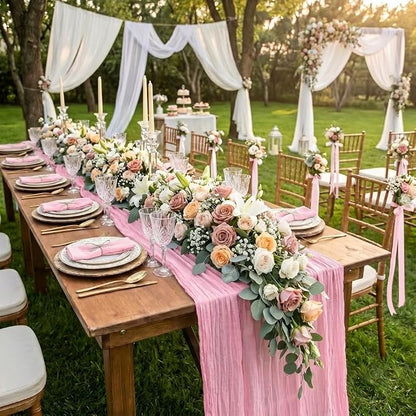8 Pack Pink Cheesecloth Table Runner 17x108 inch Boho Gauze Cheese Cloth Table - Image 2