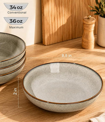 AmorArc 8.5’’ Ceramic Pasta Bowls Set of 6, 36oz Large Stoneware Bowls Set | - Image 3