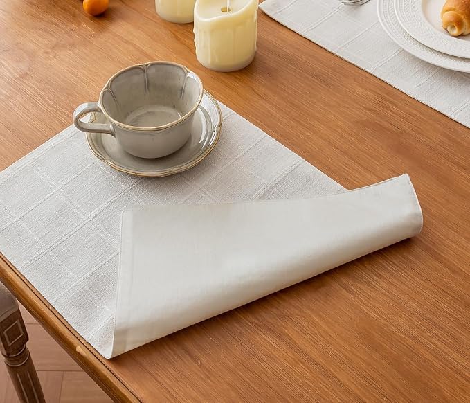 Linen Checked Placemats Set of 4, Machine Washable, Thick Textured Farmhouse - Image 6