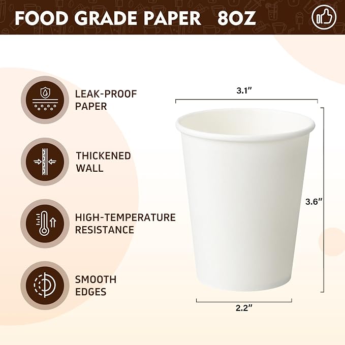 YEEHAW 8 oz 500 Pack Coffee Cups White Paper Cups | - Image 2