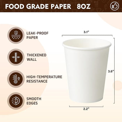 YEEHAW 8 oz 500 Pack Coffee Cups White Paper Cups | - Image 2