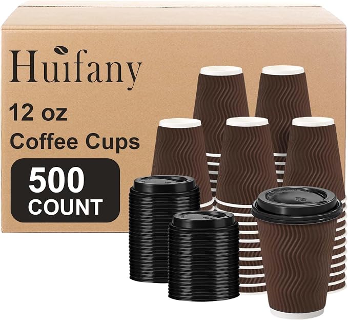 500 Pack 12 oz Insulated Disposable Paper Coffee Cups by Huifany