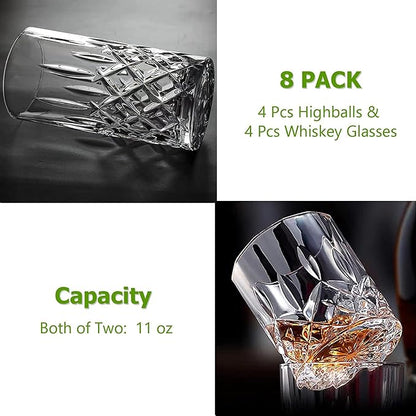 Qipecedm Drinking Glasses, 8 Piece Crystal Glass Cups, Mixed Glassware Set - Image 6