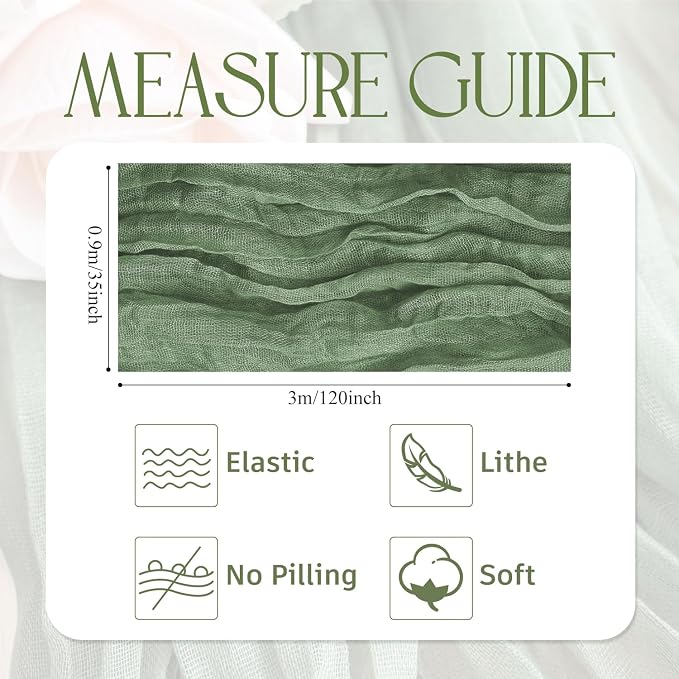 Cheesecloth Table Runner Sage Green 10FT Boho Gauze, 12 Pack | 120 Inch Cheese - Image 2