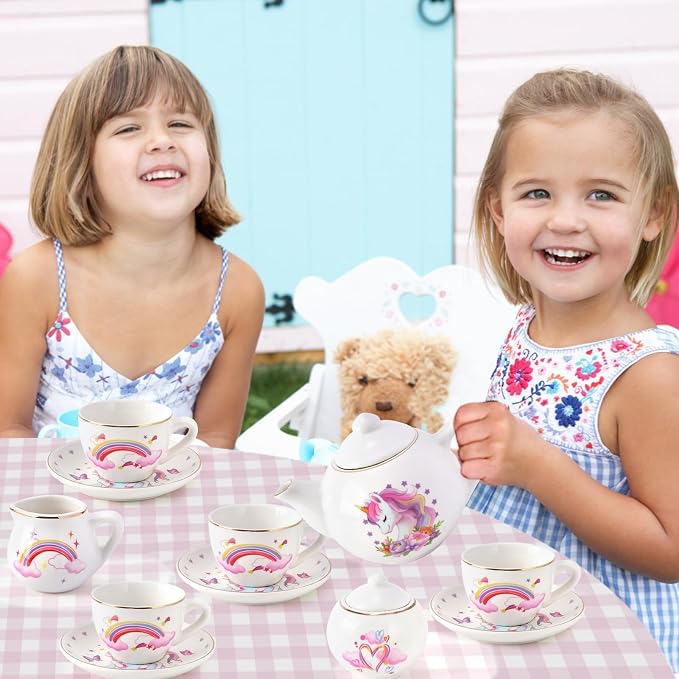 TUZT Porcelain Tea Party Set for Little Girls Kids Toddlers, Pretend Play Toys - Image 8