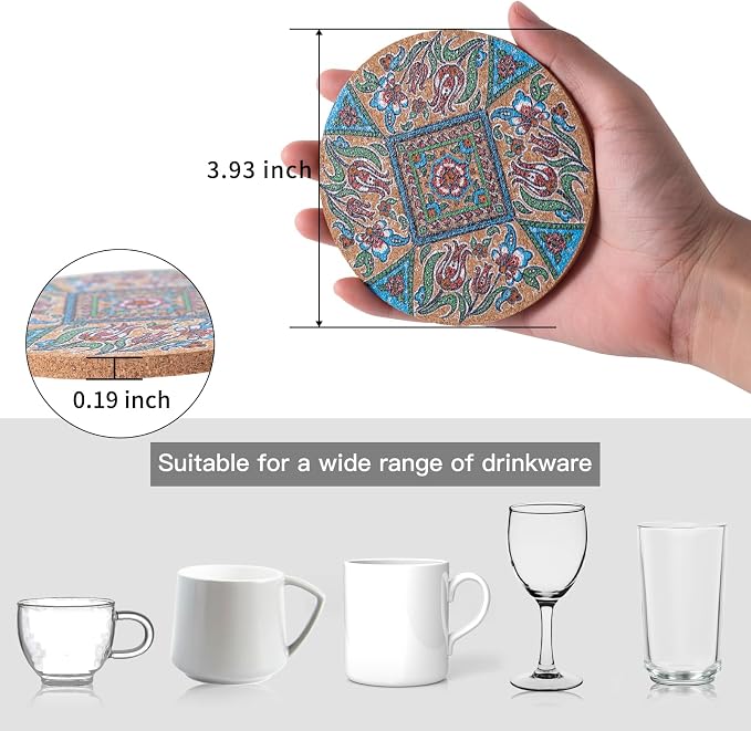 Cork Coasters for Drinks Absorbent Non Slip 12pcs 4 Inch Turkish | Coaster for - Image 2