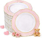 WDF 60pcs Pink Dessert Plates - 7.5inch Baroque Pink &White Disposable Dessert/Appetizer Small Cute Cake Plates for Upscale Parties &Wedding-Special for Baby Shower, Brithday, Valentine's Day
