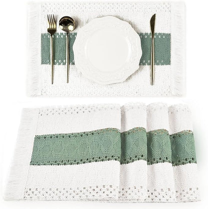 Sage Green Boho Placemats Set of 4 Table Mats Farmhouse Dining Decor | 12x20" by FEXIA