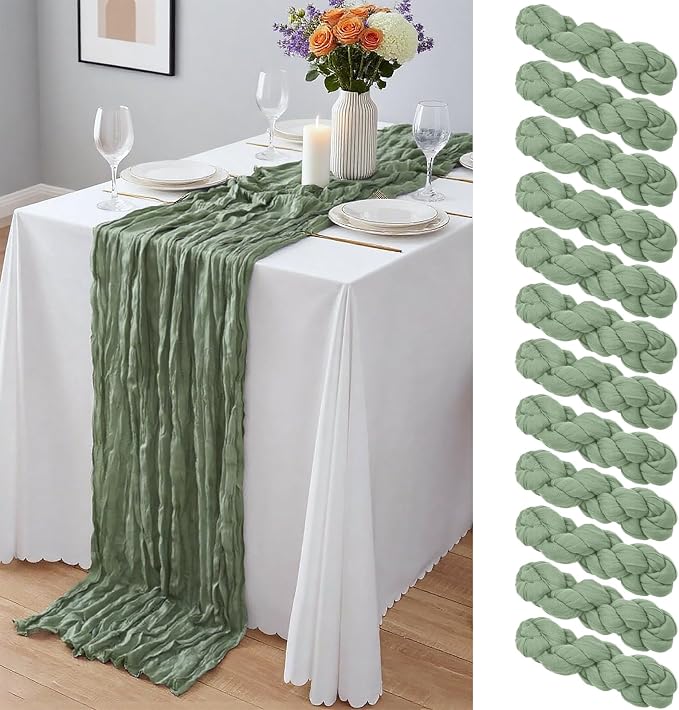12 Pack Sage Green Cheesecloth Table Runner 10Ft, Gauze Table Runners 21.5 x by Yemosa