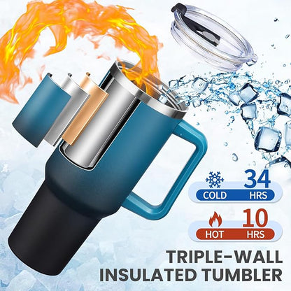 BENZZO 40 oz Tumbler with Handle and Straw Lid Travel Mugs Insulated - Image 2
