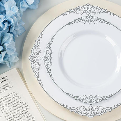 Bestluck 175PCS White Silver Disposable Dinnerware - Image 3