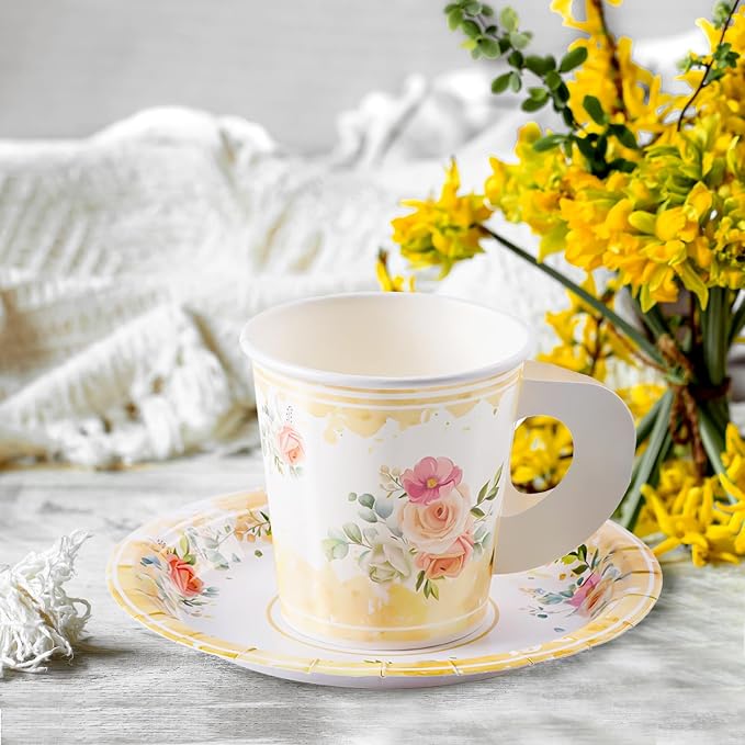 HOMIX 24 Paper Tea Cups and Plates, 7 OZ Disposable Teacups and Saucer Sets | - Image 8