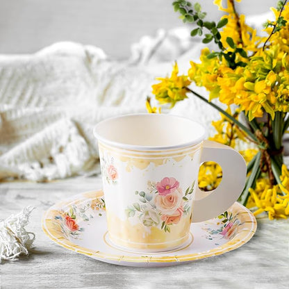 HOMIX 24 Paper Tea Cups and Plates, 7 OZ Disposable Teacups and Saucer Sets | - Image 8