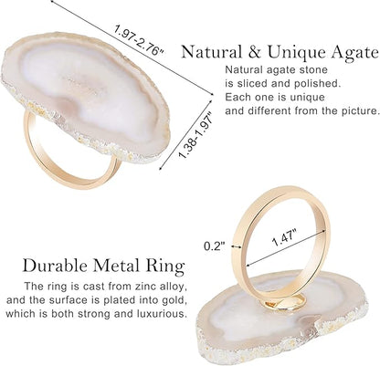 CozyTower Agate Napkin Rings Set of 4, Gold Napkin Holders for Cloth Napkins, Unique Wedding Decorations Napkin Ring Kitchen Accessories for Dinner Party (Natural Color Agate)