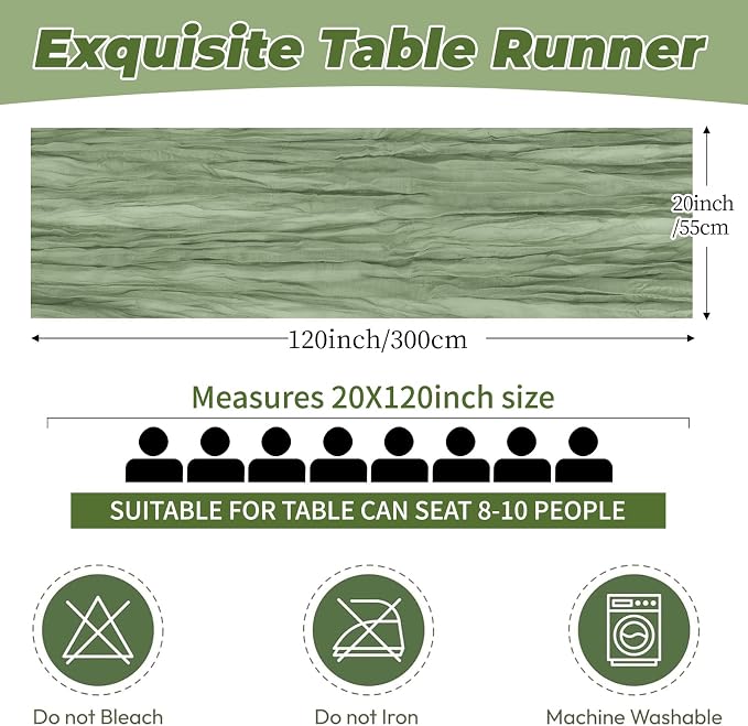 6 Pack Sage Green Cheesecloth Table Runner 20 x 120 Inch Gauze Table Runner - Image 2