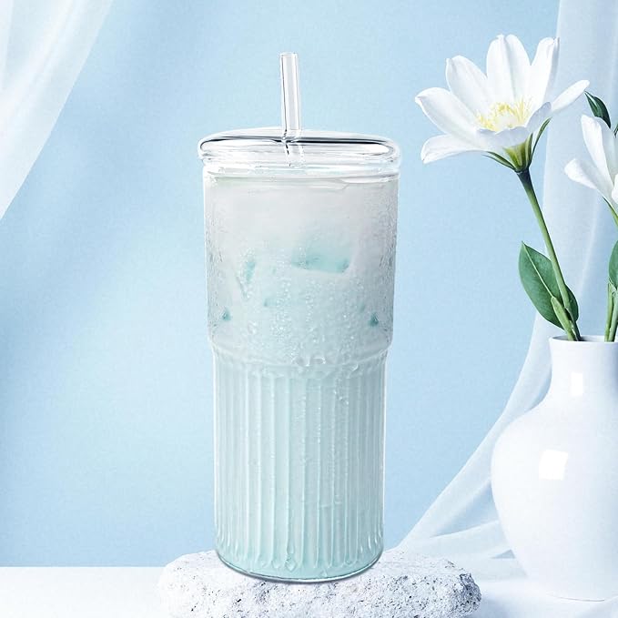 Luiaiog Glass Cups with Lids and Glass Straws, High Borosilicate 20OZ Tumblers - Image 5