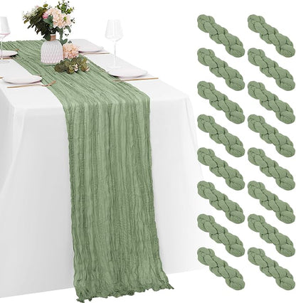16 Pack Sage Green Cheesecloth Table Runners 20x120 Inch Gauze Table Runner by Yorcari