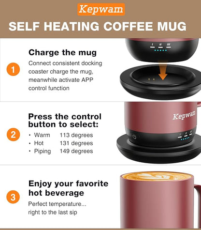 Kepwam Self-Heating Coffee Mug T1, 16oz Rechargeable Heated Coffee Mug - Image 3