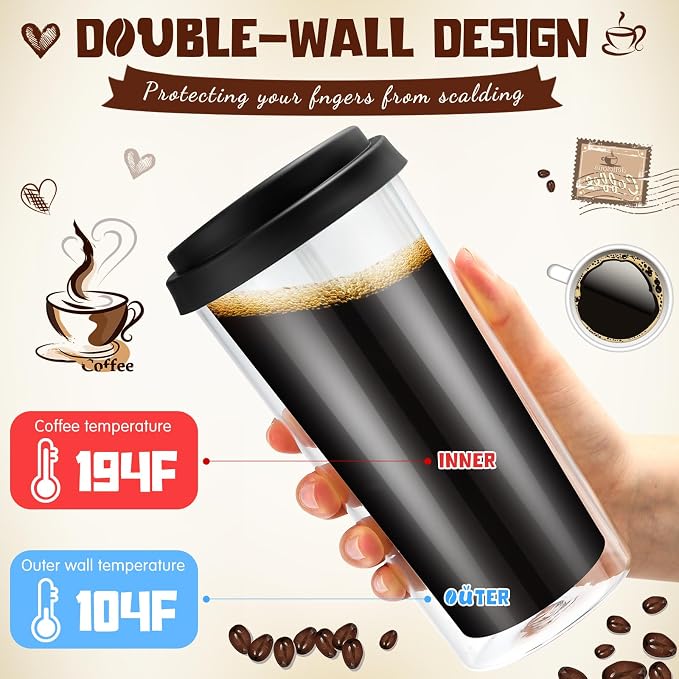 Honeydak 2 Pack 16 oz Double Walled Glass Coffee Mugs - Image 3