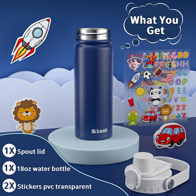 baab 18oz Kids Insulated Water Bottle 18/8 Stainless Steel Kids Cup 1 Pack | - Image 7