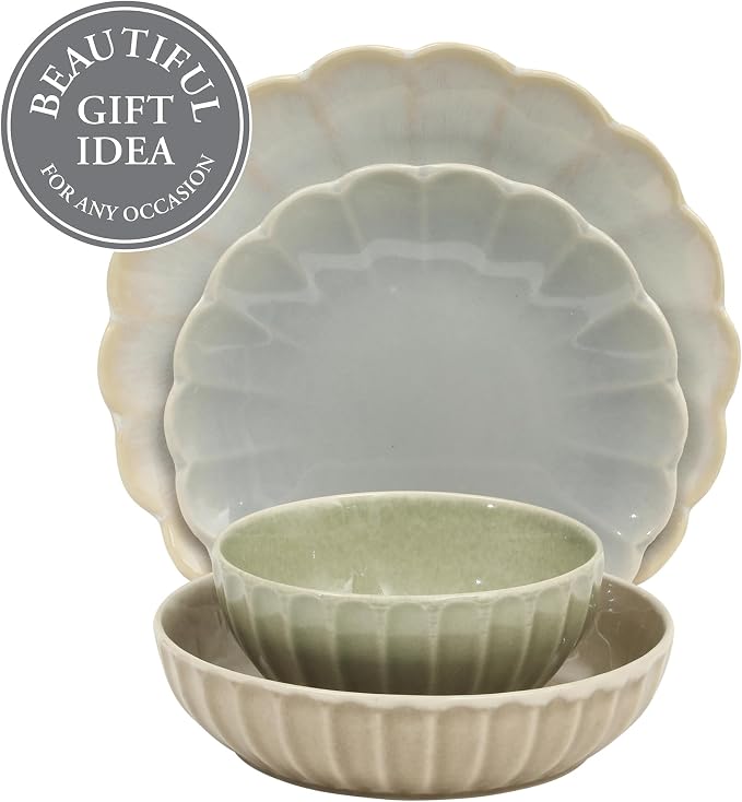 Gibson Elite Malibu Shore 16 Piece Scallop Stoneware Reactive Glaze Ceramic - Image 4