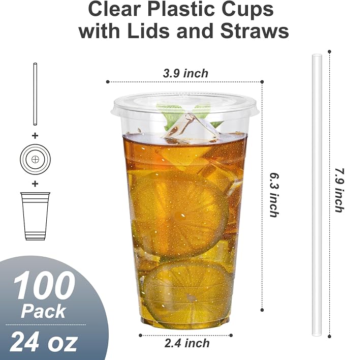 Dealusy 100 Pack - 24 oz Clear Plastic Cups - Image 2