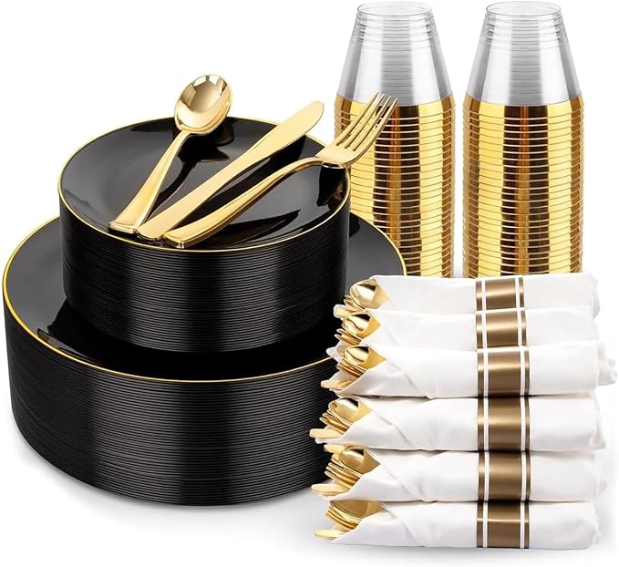 KIRE 175Pcs Black Plates Disposable by KIRE