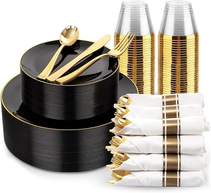 KIRE 175Pcs Black Plates Disposable by KIRE