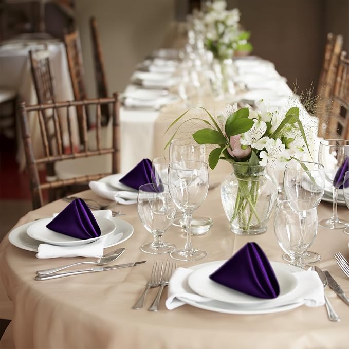 P Pothuiny 12 Pcs Purple Satin Napkins 17 x 17 Inch, Satin Cloth Napkins | - Image 7