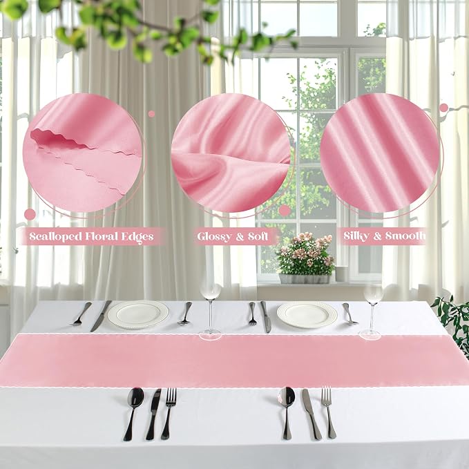 VACVELT Blush Pink Satin Table Runners, 12x72 Inch, 12 Pack, Scalloped Edge | - Image 6