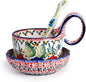 silesia Handmade Loop Handle Soup Bowl, Plate and Spoon Set Ceramic Hand by silesia