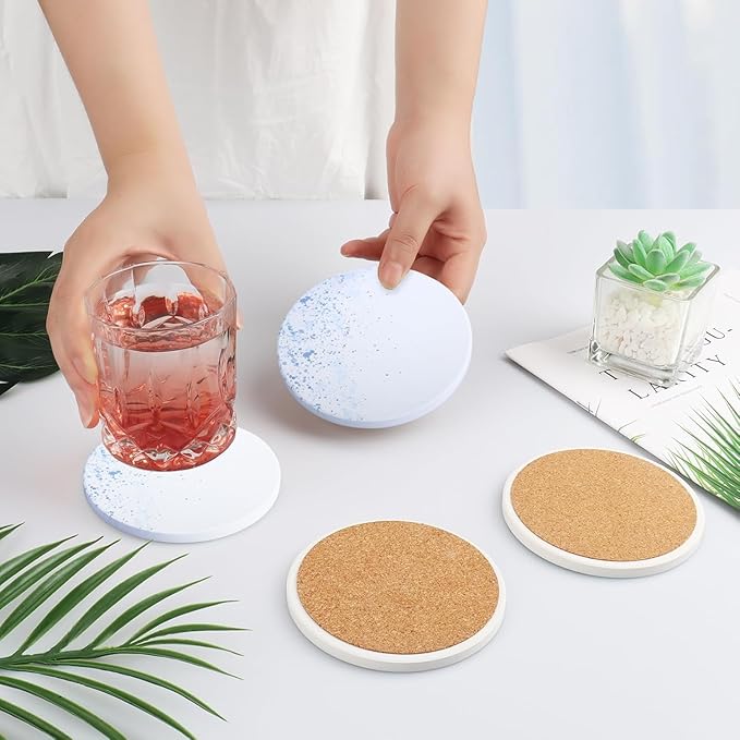 Drink Stone Coasters Set of 2 -Round Marble Style Desk Coasters - Image 5