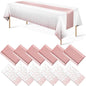 12 Pack Disposable Plastic Tablecloths and Satin Table Runner Set White and by MASHAN