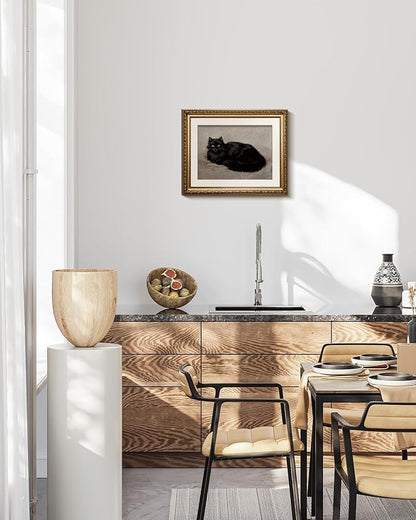 InSimSea Gold Picture Framed Wall Art, Living Room Vintage Black Cat Bathroom Wall Decor, Animal Canvas Print Art, Classical Home Farmhouse Decor, Antique Paintings with Frame 13x16inch