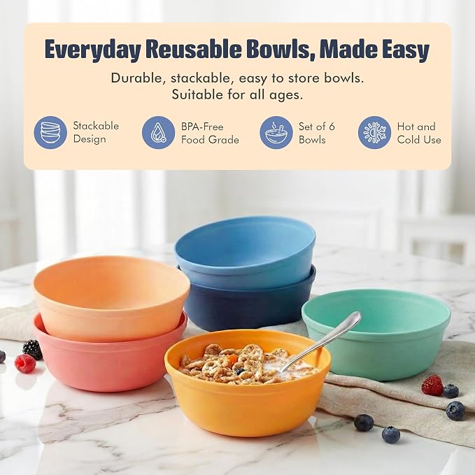 MASTERCOOK Plastic Bowls Set of 6 – 15oz Multipurpose Deep Plates Salad and - Image 2