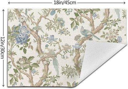 Chinoiserie Floral Place mats Set of 4, 12x18 Inches Green Blue Birds Flower Decorative Placemats Rectangle Floral Table Mats for Party Home Kitchen Dining Table Decoration