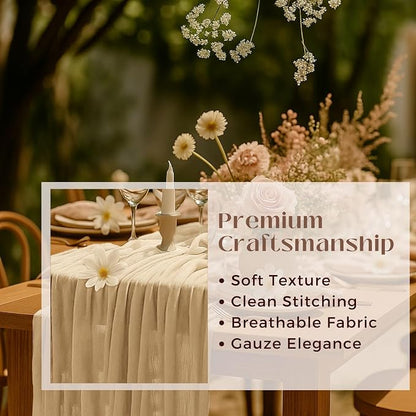 12 Pack Brown Cheesecloth Table Runner – 10FT x 12pcs Rustic Gauze Table Runners - Image 3